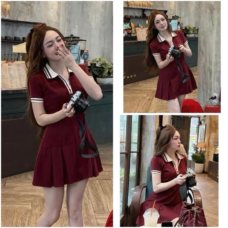 [D01] Váy Polo Nữ Cổ Viền Phối Chân Váy Xếp Li Trẻ Trung Nhung Voi Dress Women Voan Kho Sỉ Bảo Ngọc