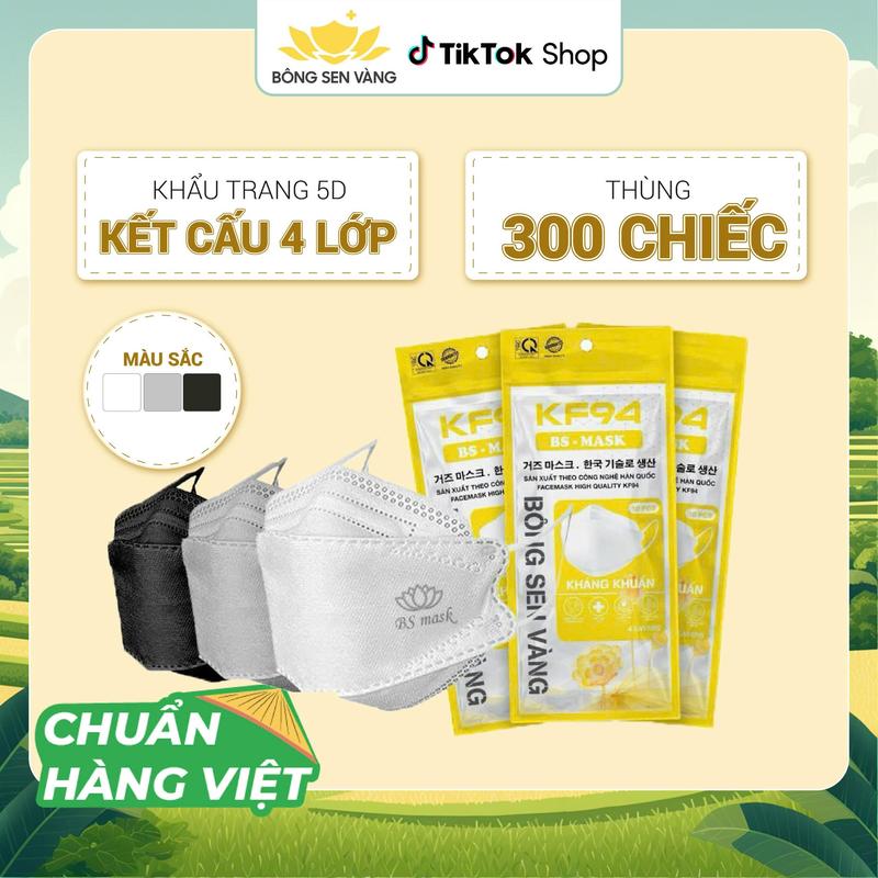 Thùng 300 cái Khẩu Trang KF94 Bông Sen Vàng