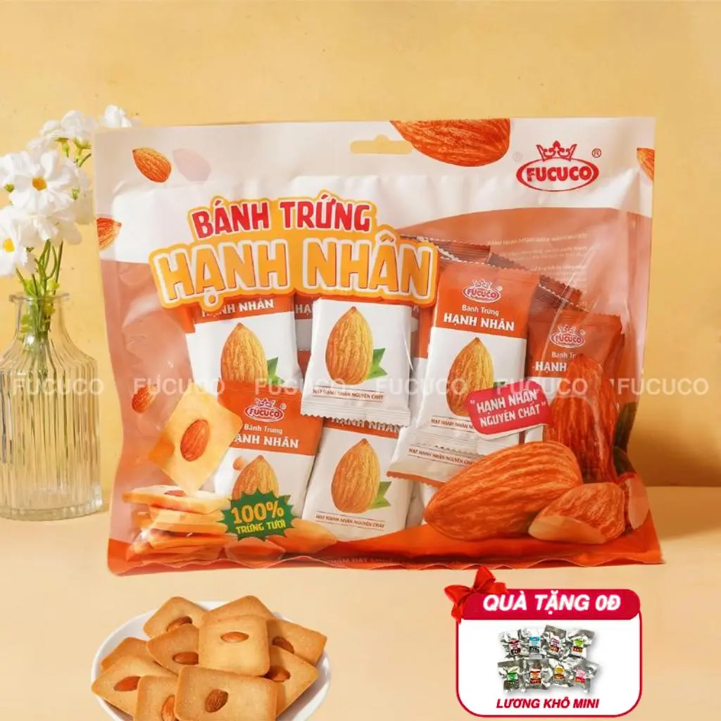 Bánh Trứng Hạnh Nhân FUCUCO Healthy, Ít Ngọt Túi 300g [30 - 33 cái]