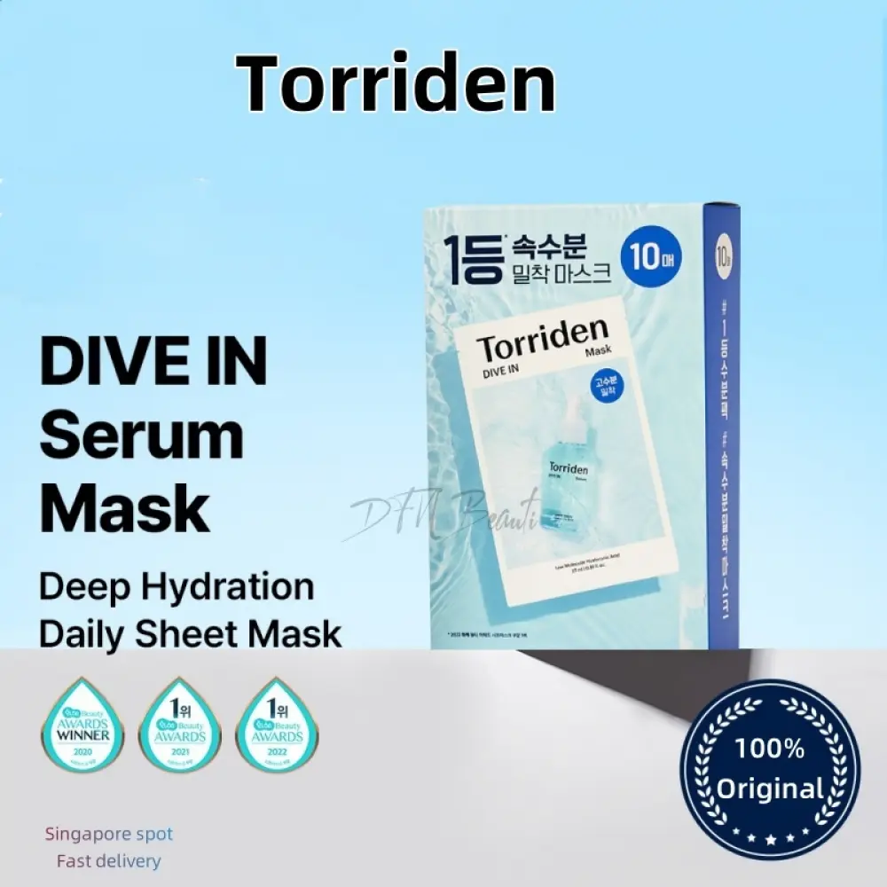 Torriden Dive-In Low Molecule Hyaluronic Acid Mask (Pack of 10) Hydrating and Moisturizing Sheet Mask for Dry and Dehydrated Skin Contains Hyaluronic Acid Skincare Serum