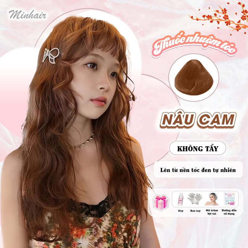 Thuốc nhuộm tóc Nâu Cam không tẩy tặng kèm oxy trợ dưỡng và bao tay Đổi Màu Tóc Nữ Women