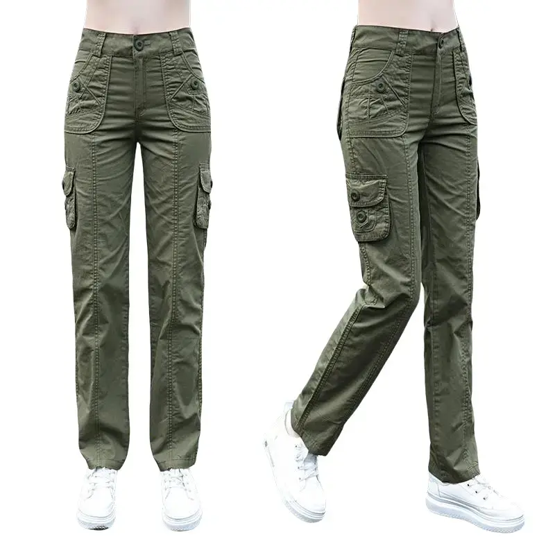 Overalls Women's 2023 New Autumn Versatile Slimming High Waist Straight-Leg Pants Women's Army Pants Casual Pants Trouser Bottom Lingerie Lady Comfort Pocket Basic Minimalist Womenswear
