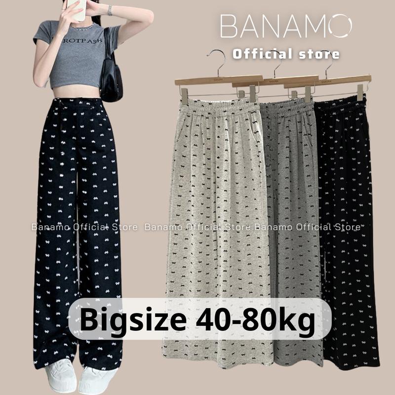 Quần suông nữ BIGSIZE Banamo Fashion quần dài ống rộng họa tiết nơ thun tăm mềm mại thoải mái 953 Women Ong quanongsuong