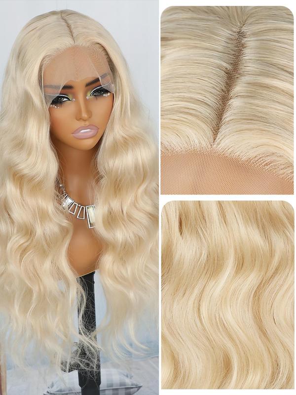 26 Inch Long Blonde Wavy Wigs for Women, Gorgeous Fluffy Wigs without Bangs, Synthetic Lace Front Wigs for Party, Daily Use 8