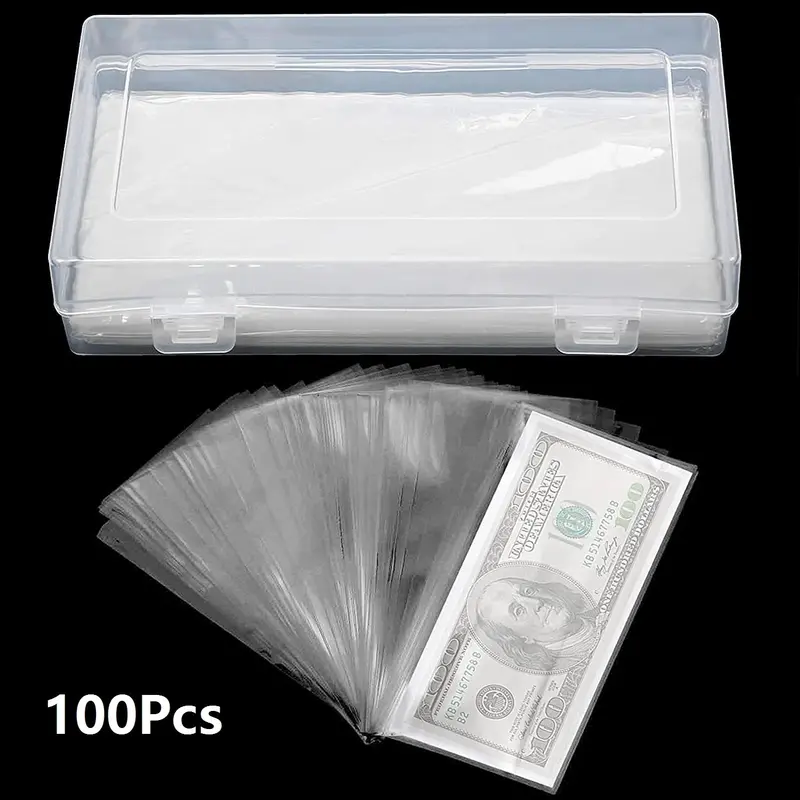 Giấy đựng tiền siêu rõ ràng, 100 chiếc chất lượng top! Có hộp đẹp mắt, thiết kế cực tiện lợi cho việc lưu trữ. Túi đựng bằng nhựa cao cấp, chống ẩm và bụi bẩn hiệu quả. Thêm nữa, còn tặng tay áo súper hữu ích, giúp bạn dễ dàng thao tác. 5