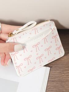 Portatarjetas con cierre de mujer con patrón de moño, ligero y portátil, cartera con cierre a la moda para uso diario