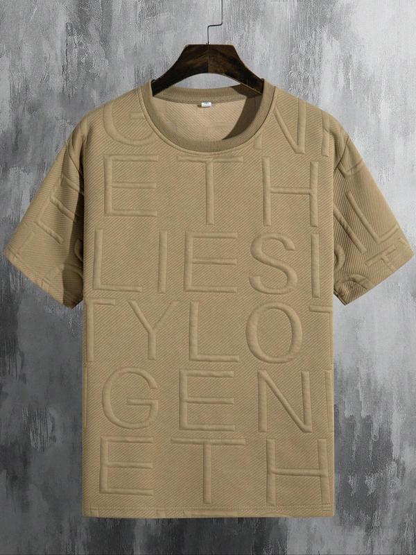 Men's Regular Fit Letter Embossed Round Neck Tee, Graphic Tees Y2K, Casual Shortsleeve Crewneck T-shirt for Summer, Comfy Men's Streetwear Top for Daily Wear, Menswear 4