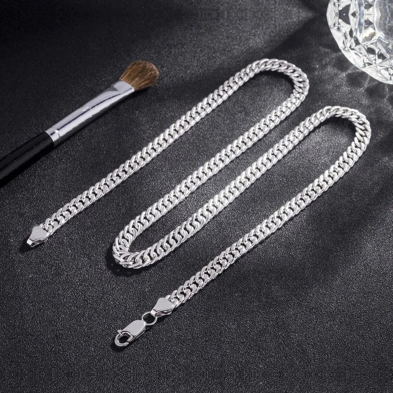 Product Introduction of Fashion original brand 925 Sterling Silver man 6MM geometric chain bracelets neckalces for women Party wedding jewelry sets 7