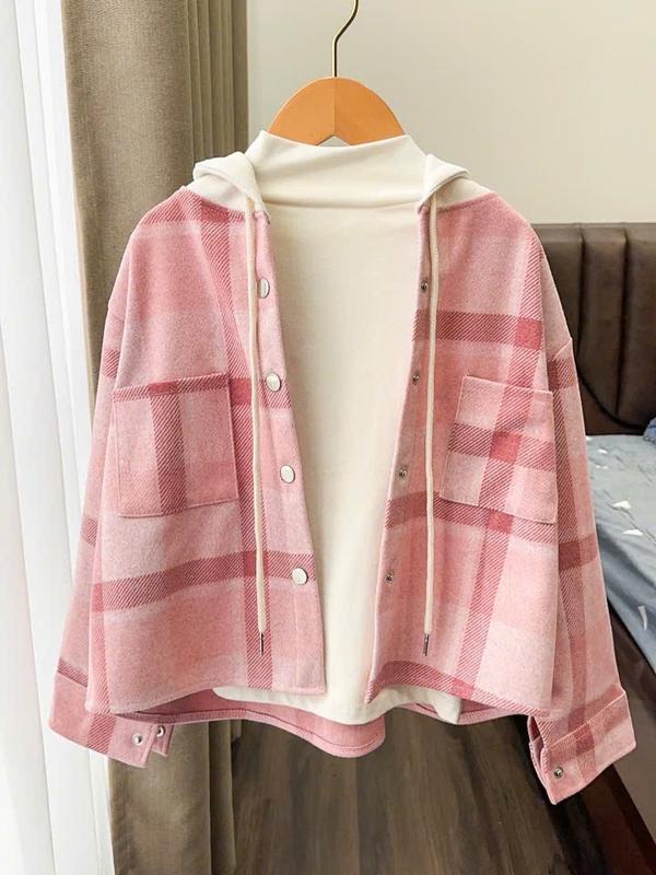 Áo khoác  dạ phối kẻ hồng có mũ cho bé gái , áo dạ dáng thụng có mũ phong cách hàn quốc _T67