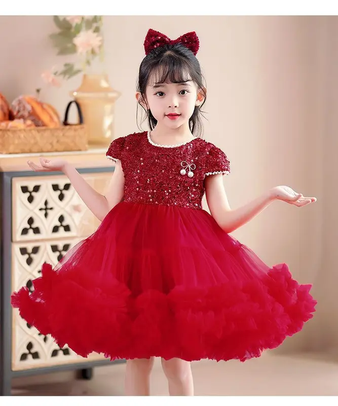 [KIDSFASHIONKOLEKSI] 1046 Dress Pesta Anak Perempuan Payet Pin Cherry Brenda Princess Free Pita 1