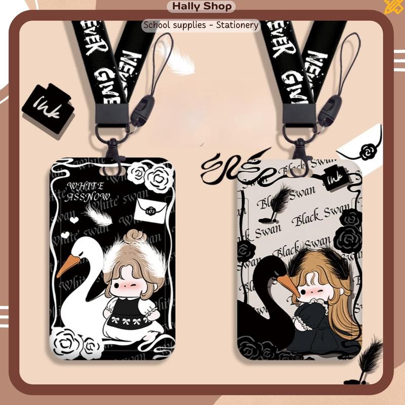  Dây đeo thẻ bảng tên hoạt tiết hình bé và thiên nga dễ thương tiện lợi dành cho học sinh sinh viên-Hally Shop 