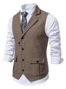 Chaleco de traje para hombre con botones y bolsillo frontal, corte regular, chaleco de traje sin mangas con solapa para trabajo y oficina, ropa de hombre para todas las estaciones