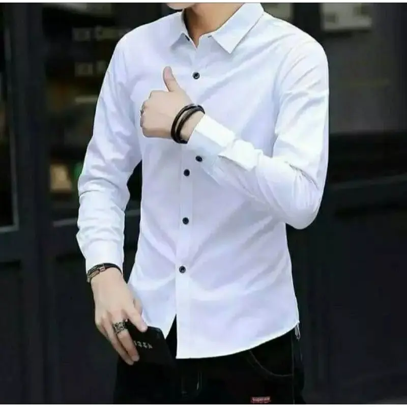 KEMEJA PANJANG PRIA Santai Polos Slim-fitting Hitam keren baju formal kantor Kerja Nyaman Standar Slimfit  Variasi Jeans Regular