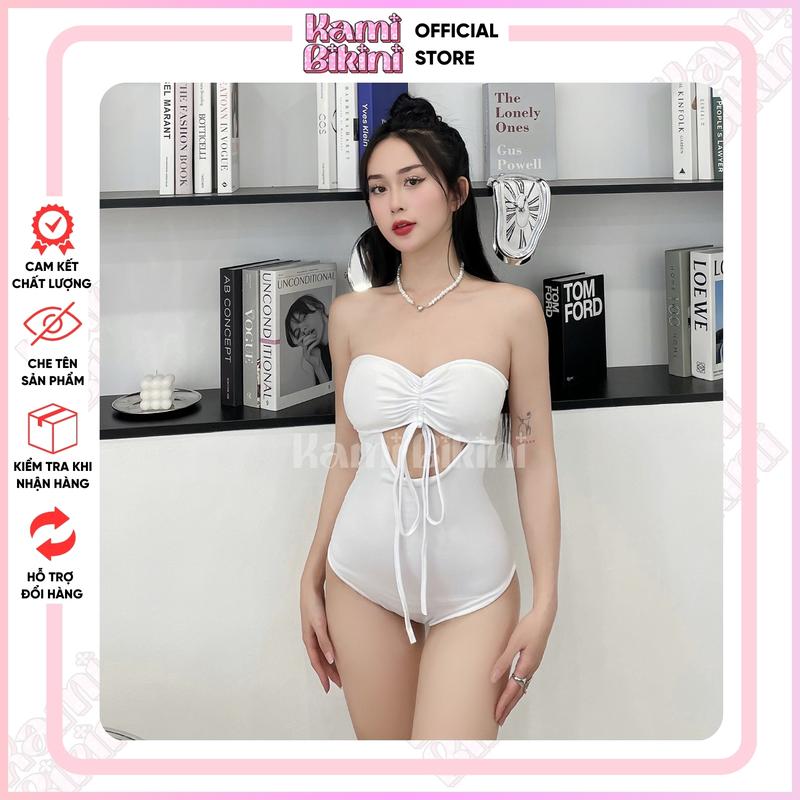 Đồ bơi 1 mảnh dây rút nguc sẵn đệm mút Bikini 1 mảnh cho nữ 2 màu đen trắng chất thun lạnh co giãn M10