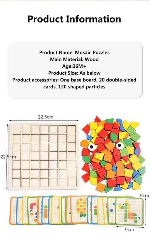Product Introduction of 3d Montessori Geometry Jigsaw Tangram Mosaic Puzzle Sensory Game Early Education Shape Color Wooden Board Toy Gift For Kids 2