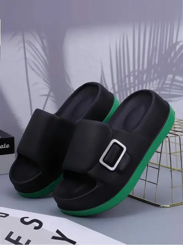 Women's Colorblock Platform Slides, Casual Comfortable Soft Sole Slippers for Indoor Outdoor Wear, Non-slip Slippers for Summer Beach, Walking Shoes 3