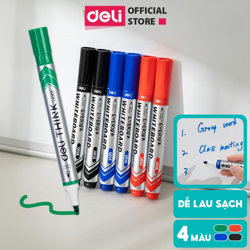 Bút Lông Viết Bảng Trắng Nhiều Màu Chính Hãng Deli, Ngòi 2-2.5mm, Nét Mượt, Dễ Lau, Có Mực Thay Thế, phù hợp học sinh, giáo viên, văn phòng