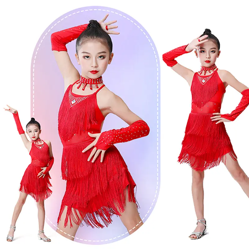 Trang Phục Váy Khiêu Vũ, Cho Bé Gái, Váy Cho Bố, Váy Tango, Trang Phục Lễ Hội, Trang Phục Khiêu Vũ, Trang Phục Salsa Latin, Váy Khiêu Vũ Tua Rua 4