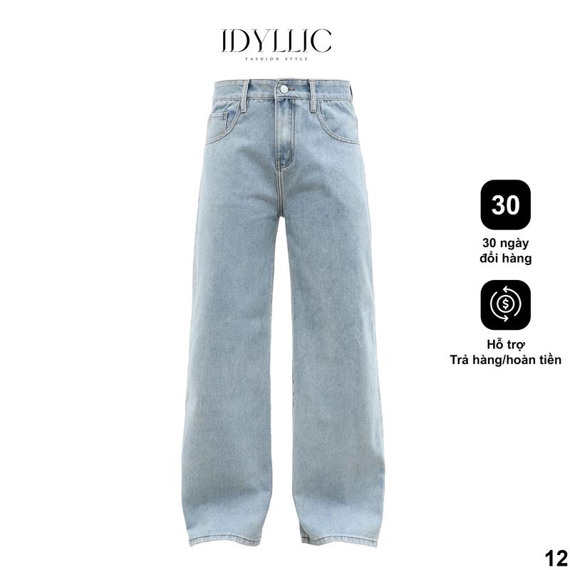 IDYLLIC Quần jean nam nữ ống suông rộng thời trang màu xanh nhạt basic không wash vải rin cotton dày dặn IDY12 Menswear Cotton Pants
