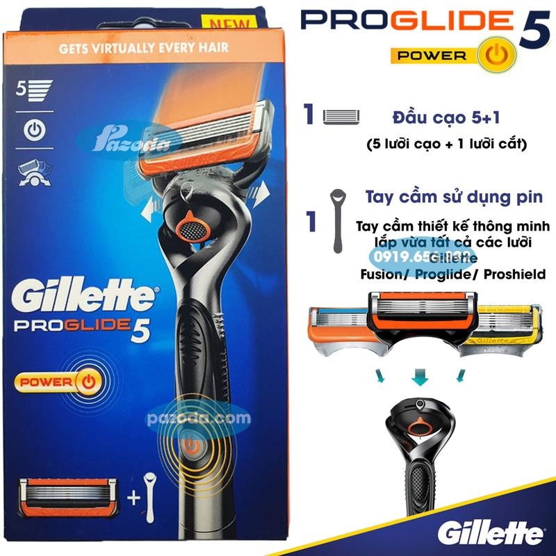 Dao cạo râu 5 lưỡi Gillette Proglide5 Power (1 tay cầm xoay chiều sử dụng pin và 1 đầu cạo 5+1)