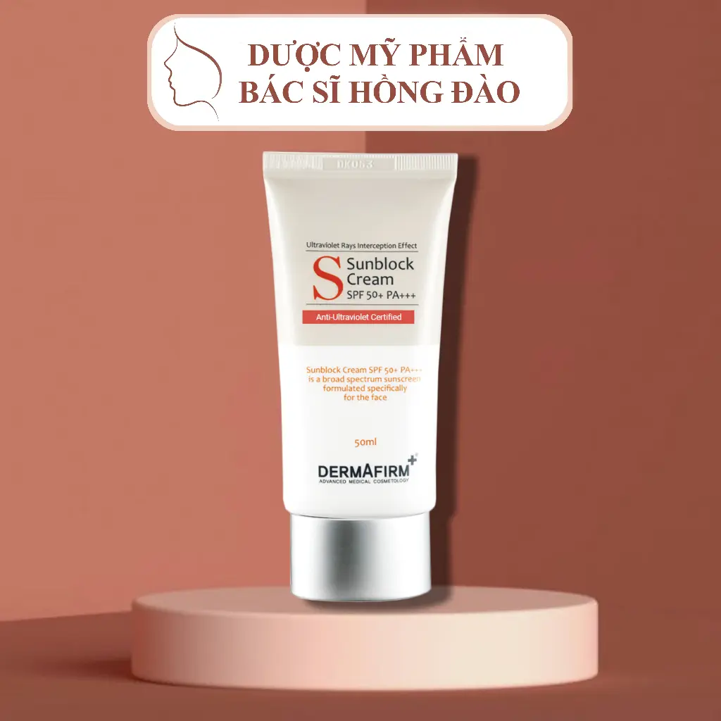 [HÀNG CÔNG TY] KEM CHỐNG NẮNG DERMAFIRM SUNBLOCK CREAM SPF 50+ PA+++ cho da khô, dầu, mụn nhạy cảm 50ML - BS HỒNG ĐÀO