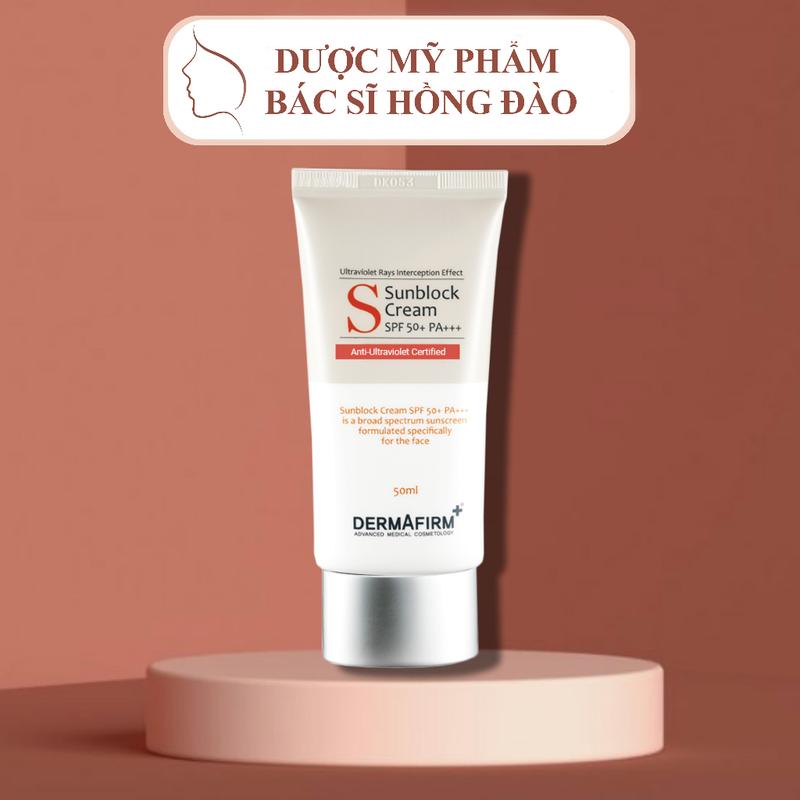 Product Introduction of [HÀNG CÔNG TY] KEM CHỐNG NẮNG DERMAFIRM SUNBLOCK CREAM SPF 50+ PA+++ cho da khô, dầu, mụn nhạy cảm 50ML - BS HỒNG ĐÀO 62