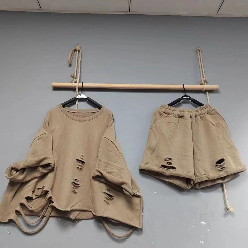 Bộ Đồ Hai Mảnh Thường Ngày Hàng Châu Âu, Áo Hoodie ngắn Tay, Quần Đùi Ống Rộng, Siêu Rộng, Thích Hợp Cho Mùa Xuân Và Mùa Hè, Phong Cách Ăn Xin, Ngoại Cỡ Dành Cho Nữ 3
