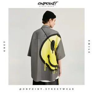 Smile shirt - kemeja pria wanita oversize gaya korea sablon premium jumbo