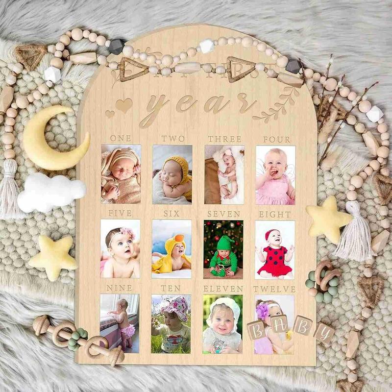Product Introduction of Popular Newborn First Year Milestone Photo Frame Baby Commemorative Album Month Monument Wooden Pendant Decor 3