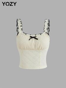 YOZY Women's Bow Decor Contrast Binding Tank Top, Y2K Sleeveless Top for Summer, Fashion Women's Top for Daily Wear