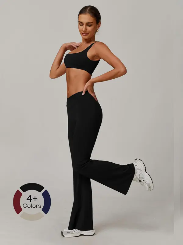 Women's Solid Backless  Crop Sports Bra & Flare Leg Pants Sports Set, Casual Comfy Breathable Two-piece Outfits for Yoga Gym Workout Running, Ladies Sportswear for All Seasons, Activewear, Athletic Tracksuit 4