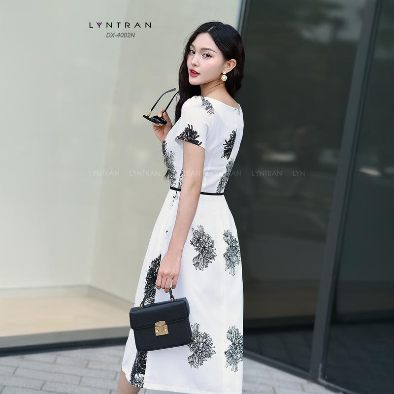 Đầm xòe họa tiết dự tiệc dáng xòe đầm midi dạo phố  ngắn tay LYNTRAN DX-4002N Nữ Women Dress Nữ Women Nữ Women Đen Trắng Màu Trắng 7