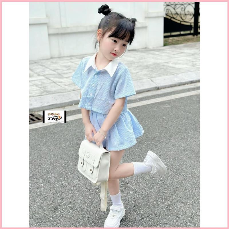 Product Introduction of JODEHSHOP [B97] Bộ váy sơ mi bé gái Bonbi áo sơ mi mix chân váy có lót màu xanh cực mát mắt, màu hồng baby 49