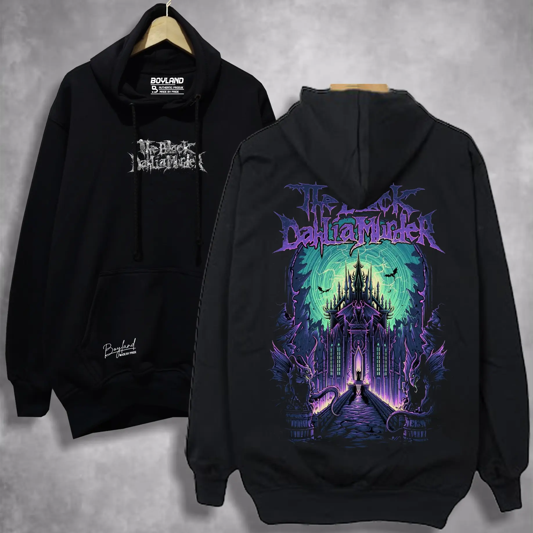 BoyLand Hoodie The Black DahliaMurdeR Unisex Cewek Cowok Sweater Cowo Oblong Basic Casual Authentic Distro Motif Sablon Warna Hitam Tangan Panjang Bahan Fleece Tebal Lembut Santai dan nyaman Unisex Pria Wanita Outdoor Keren Lokal Garis