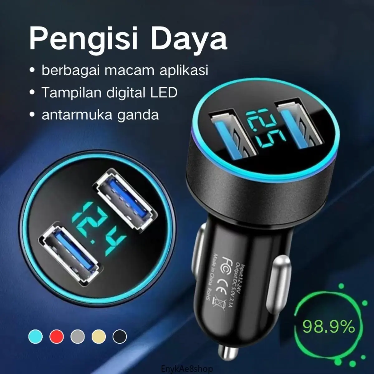 Car Charger Mobil & Motor 2x PD + 4x USB Fast Charge — Total USB 3.1A, LED Digital Display, Input 12–24V, Universal Pengisi Daya Ponsel Adaptor Pengisian Cepat