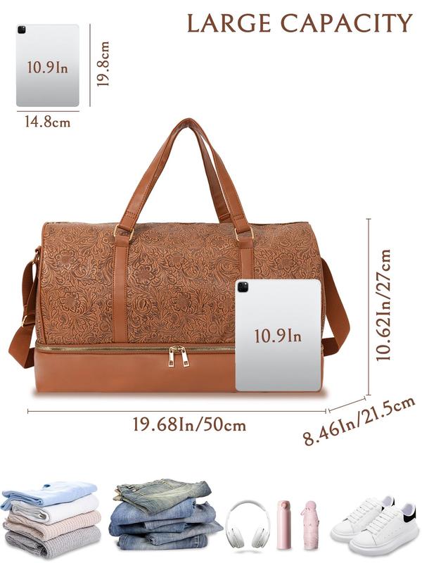 Large Capacity Vintage Travel Duffel Bag with Wet Dry Compartment, Stylish Pu Weekender Bag, with Adjustable Strap and Top Handle for Luggage 4