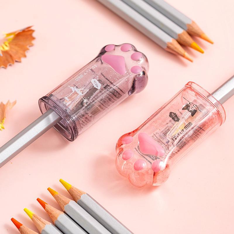 Random Color Cute Cat Paw Design Pencil Sharpener, 2 Counts Portable Multipurpose Student Pencil Sharpener, Stationery Supplies for Home School Office, Art Supplies 2