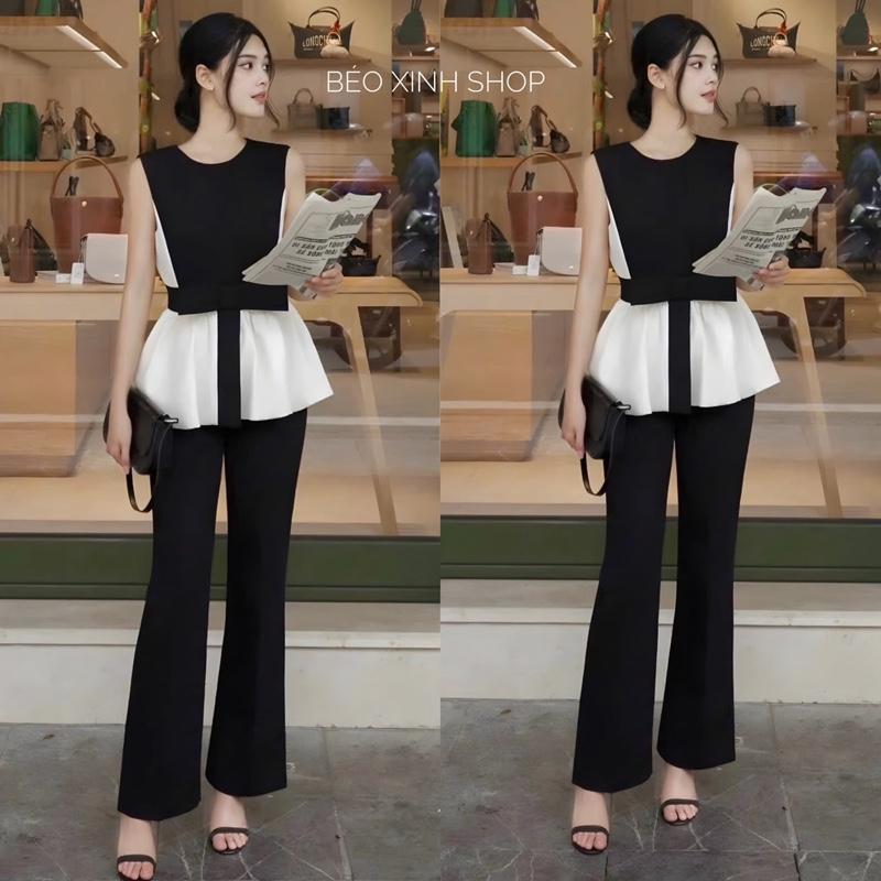 Set Quần Áo Cổ Tròn Cọc Tay Vải Cotton Lạnh Cho Các Nàng 40 - 90Kg Nữ Top Women Xoè - A.1468