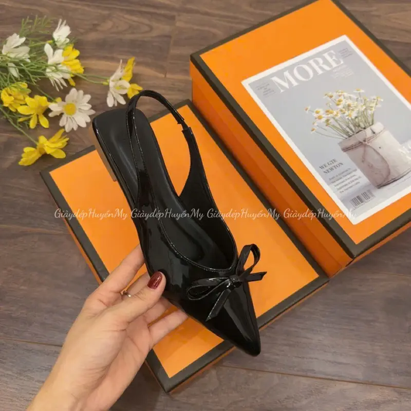 Sục bệt nữ mũi nhọn đính nơ da bóng kính hàng cao cấp full hộp ( PH09 ) DéP Shoes GiàY 8