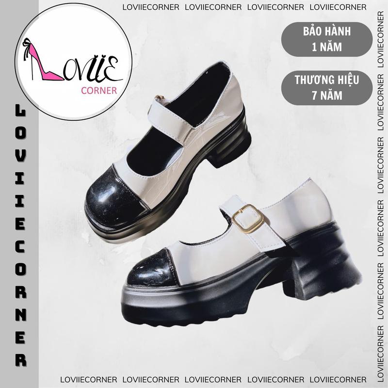 LOVIIECORNER - GIÀY NỮ THỜI TRANG BÍT MŨI DA BÓNG - GIÀY LOLITA GÓT CÓ QUAI KHÓA PHỐI MÀU HIỆN ĐẠI - GÓT ĐỘN 9 PHÂN - B240922