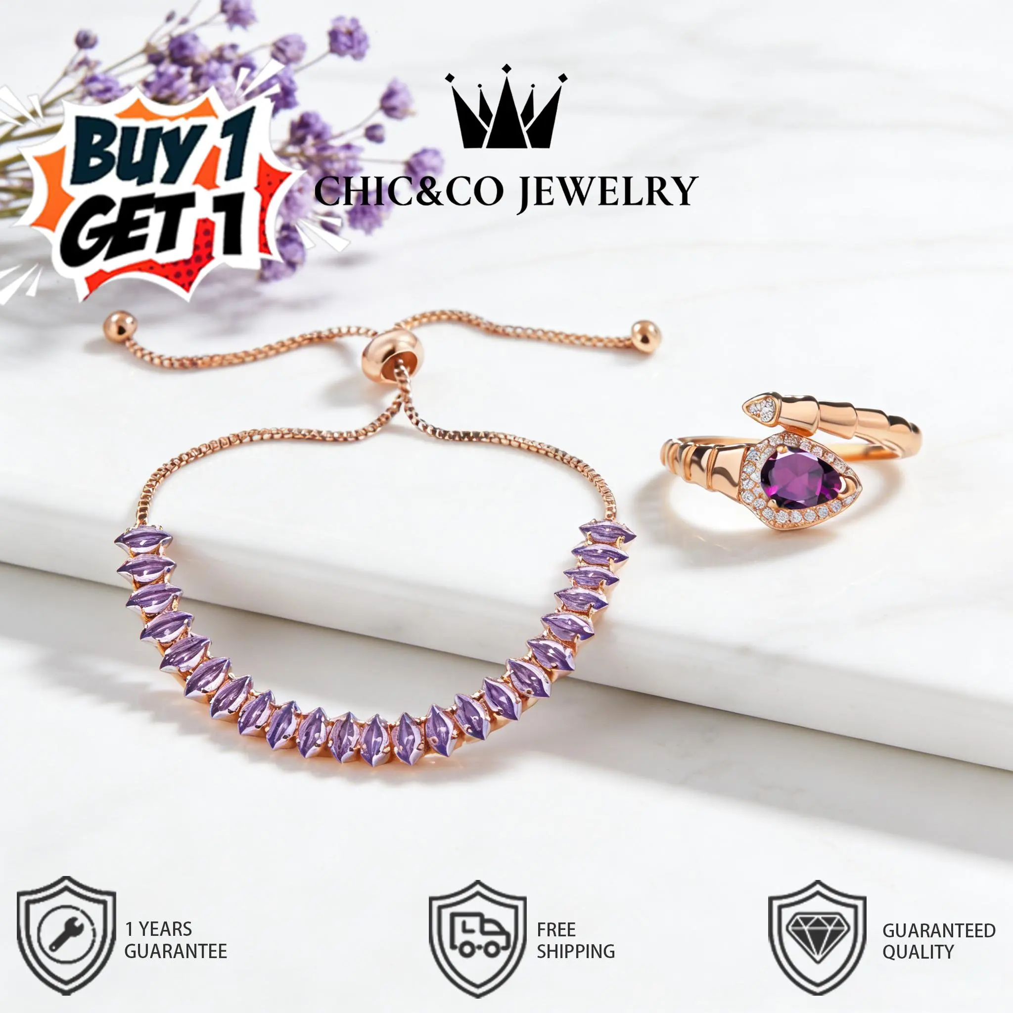 [BUY 1 GET 1] Cincin dan Gelang Zirkon Simpel WarnaEmas Mawar Penuh Berlian Geometris Cocok untuk Sehari-hari Pesta Hadiah Pernyataan Cinta CHIC&CO AdjustableAksesoris anti luntur anti perubahan warna Garansi 1 TahunCOD 143 SL21