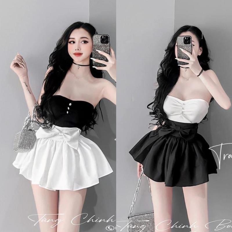 Set áo ống chân váy có nơ.