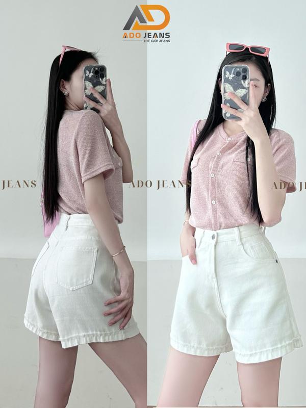  Quần lững ngố jean lưng cao lai lật basic Trắng- Đen S26  