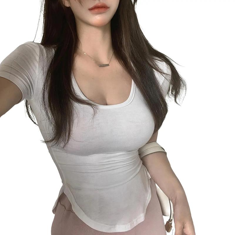  Áo thun giấy cộc tay nữ đuôi tôm free size dưới 50kg tùy chiều cao - 2231-TRIEUDUONG07 Top Cổ Tròn Women Trắng 