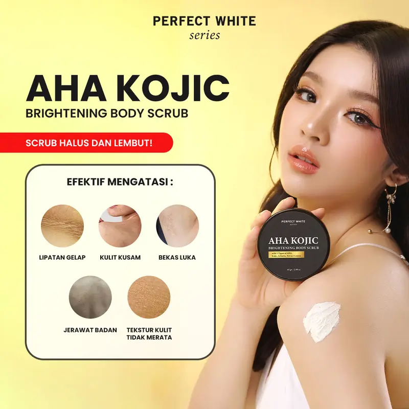 [3pcs] PERFECT WHITE AHA Kojic Brightening Body Scrub | Perontok Lulur Pemutih Mencerahkan Pencerah Lightening Tubuh with Glycolic Kojic Acid Atasi Noda Hitam Perawatan Mandi 2