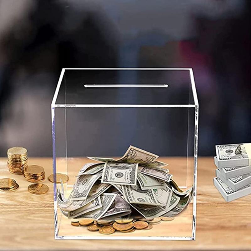 Product Introduction of [HHH]1Pc 12CM Transparent Acrylic Children's Piggy Bank Is Not Advisable Square Large Capacity Money Saving Box Coin  Box 18