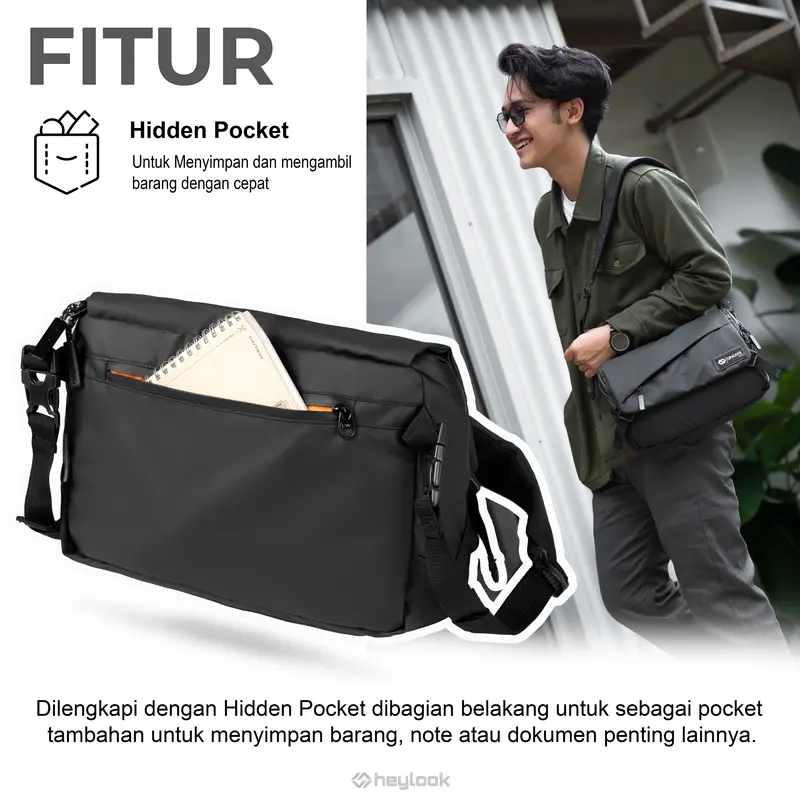 HEYLOOK Official - Tas Selempang Pria VOLTA Sling Bag Cowok Waist Bag Water Resist Shoulder Bag Tas Slempang Laptop Anti Air Messenger Bag Terbaru Slingbag Waistbag 5
