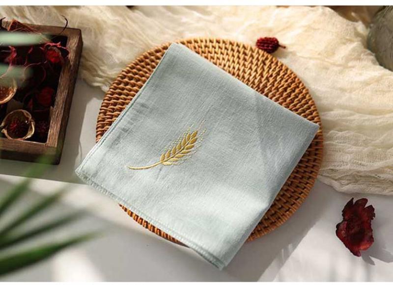 Product Introduction of New Pure Cotton Ancient Style Handkerchief for Men and Women Couples Double Layer Sweat Towel Embroidered Wheat Spike Gift with Embroidered Words 9