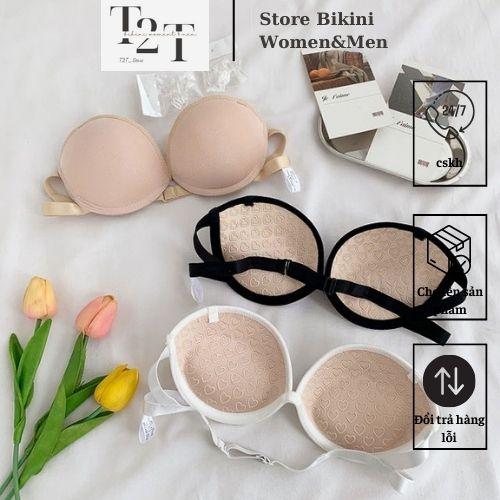 Áo Lót Chống Tụt Dây Mảnh Nâng Ngực Đệm Tim Kèm Dây Trong Kem Nữ Women Trắng Top