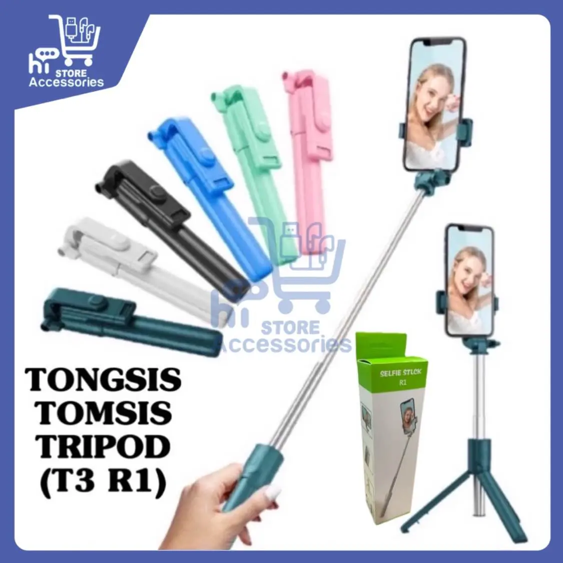 Tongsis Tripod Tomsis 3in1 R1 Bluetooth BT Wireless Aluminium Panjang +- 70cm